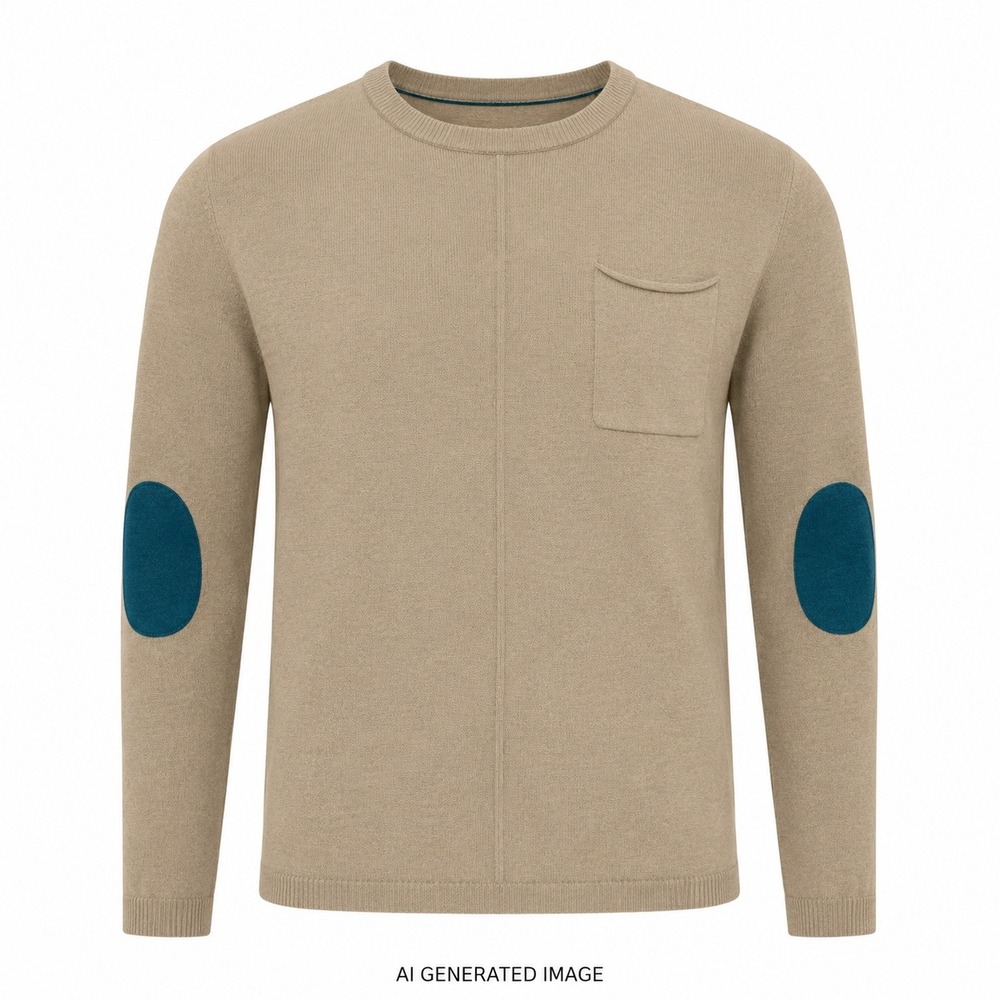 Sundance Sweater‎ Womens M Tan Wool Alpaca Blend Elbow Patch Pocket Crew Neck